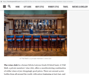 67 Pall Mall Private Members' Club in How to Spend It